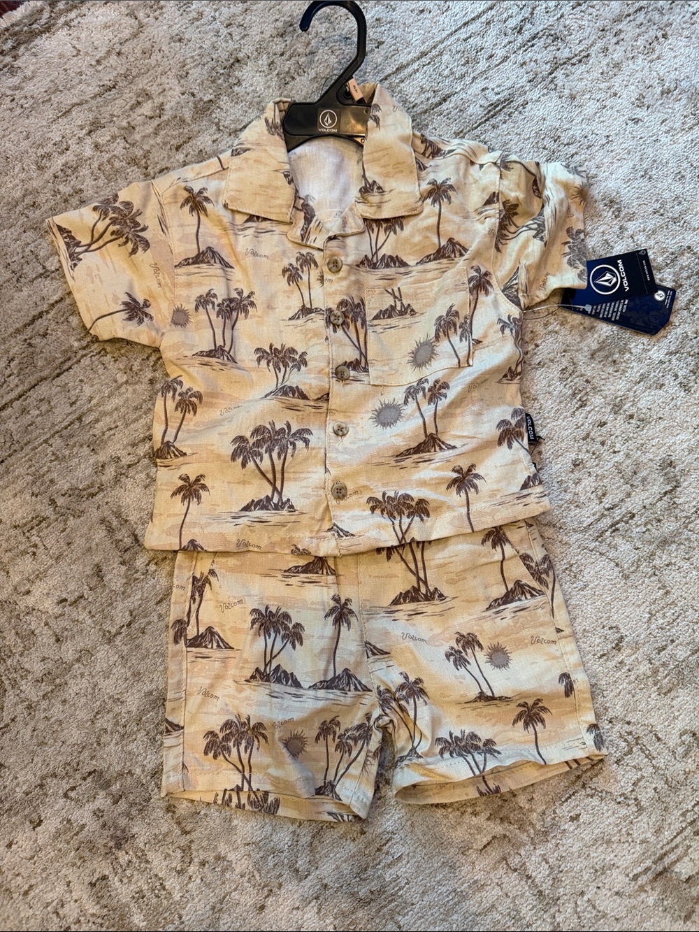 Volcom Kids Beige Palm-Print Short Set